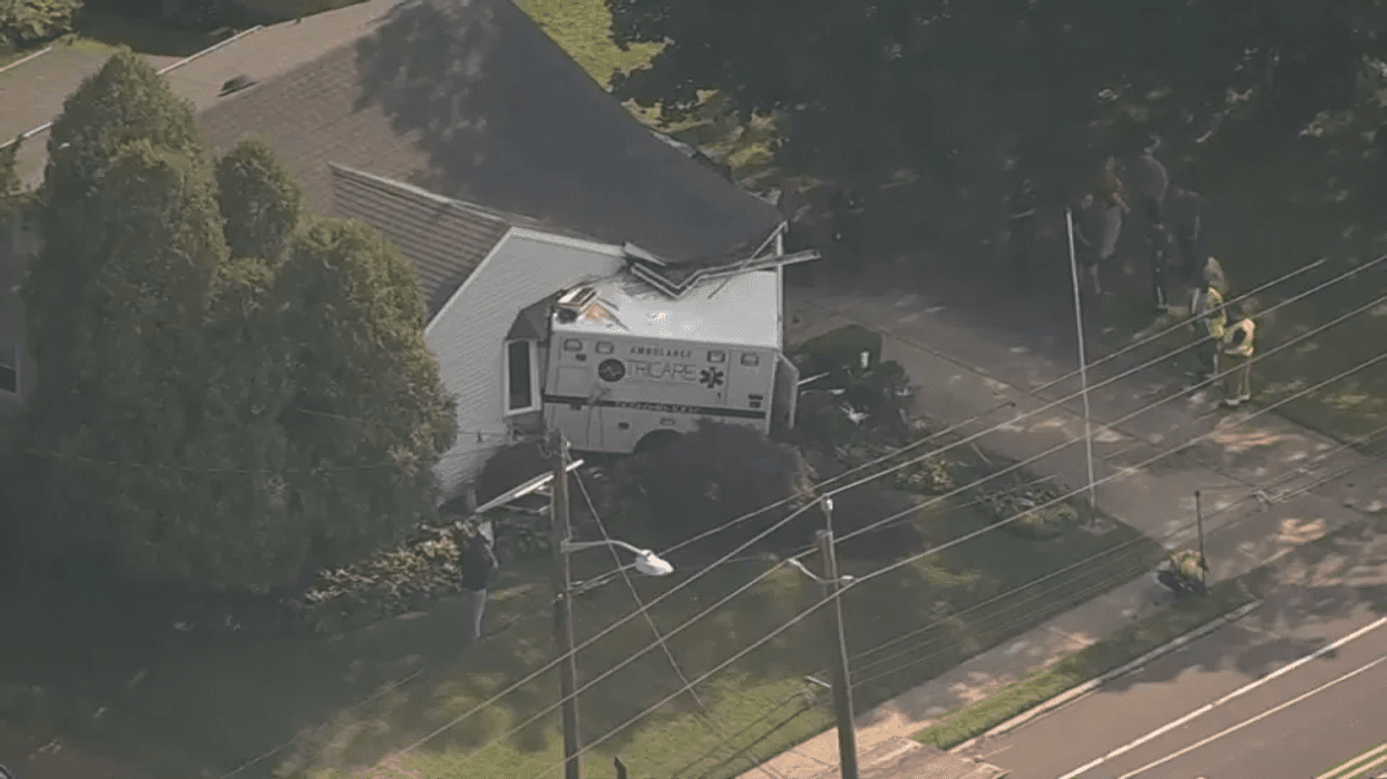 Aerial scene of the ambulance crash in Mount Holly, New Jersey on July 3, 2025.