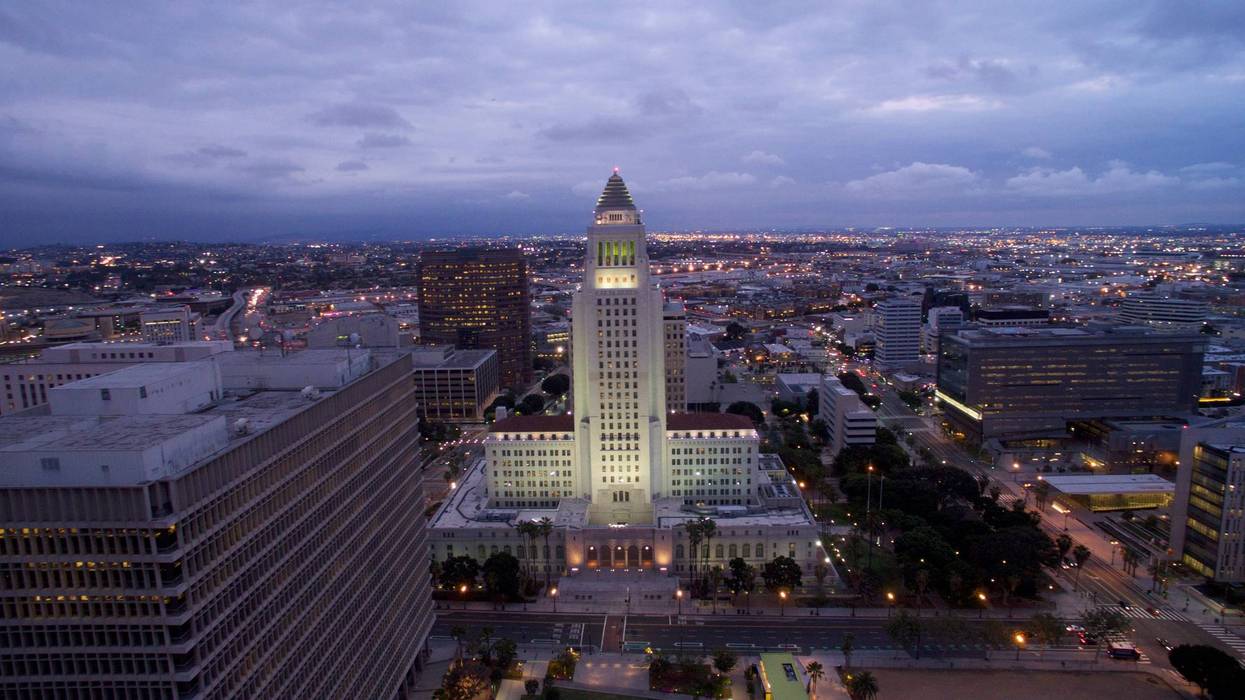 aerial shot of los angeles city hall