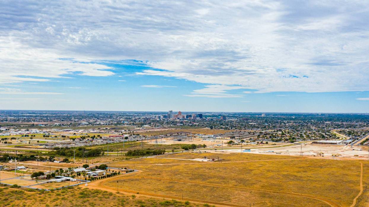 Aerial shot of Midland, Texas from the outskirts of city.