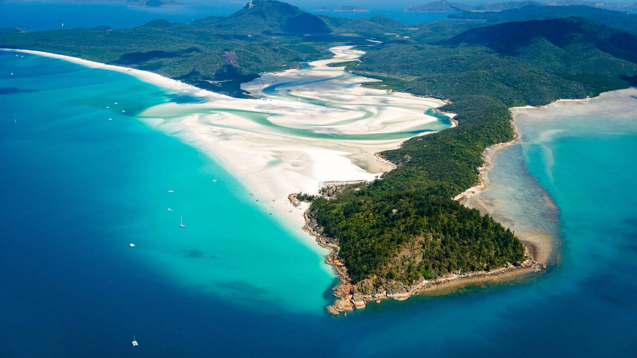 aerial shot of whitehaven beach in australia