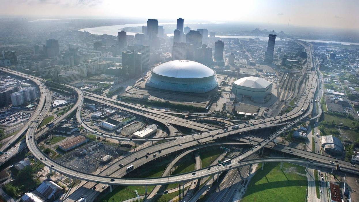 Aerial view of downtown New Orleans and interstate