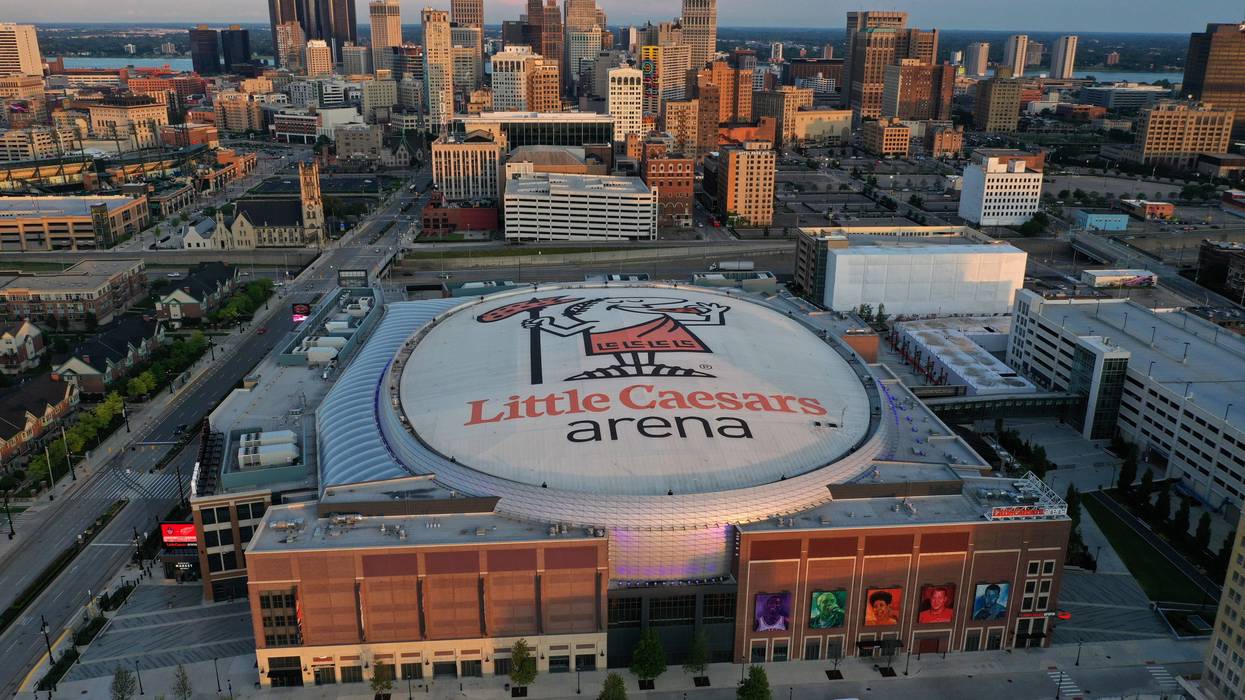 Aerial view of Little Caesars Arena