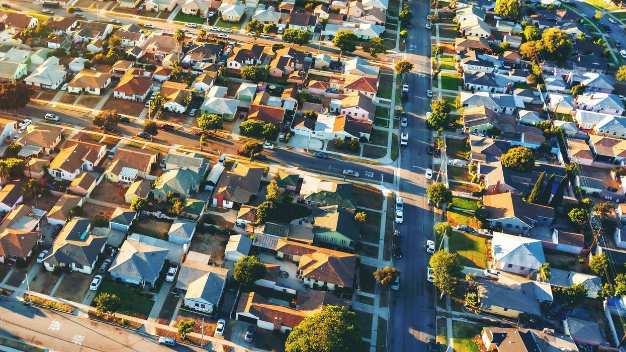 Aerial view of of a residential neighborhood