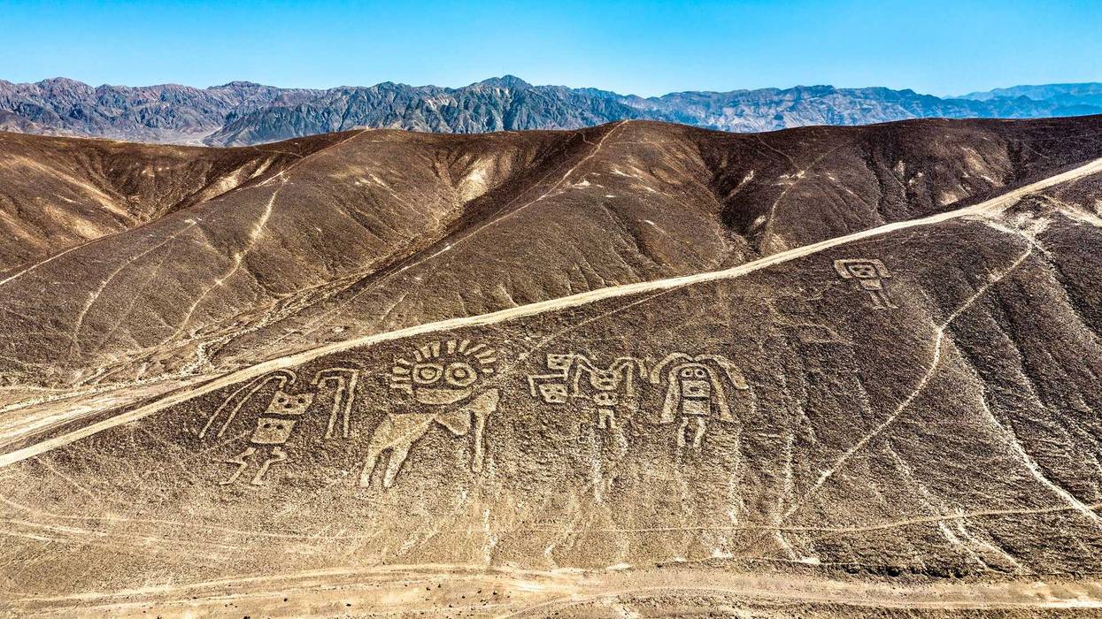 Aerial View of Palpa Geoglyphs at the UNESCO world heritage in Peru.
