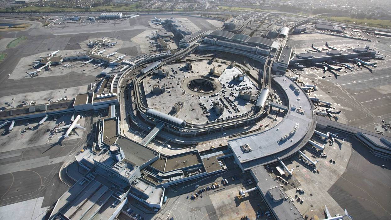 Aerial view of San Francisco International Airport - stock photo