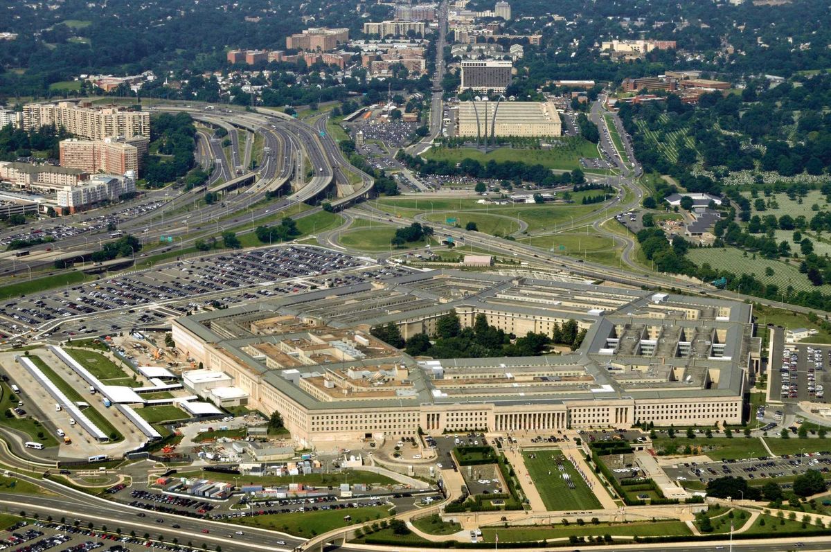 Aerial view of the Pentagon, the Department of Defense headquarters in Arlington, Virginia.