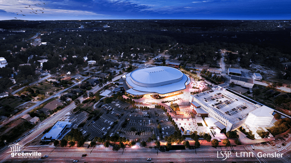 Aerial view of the planned expansions for the Bon Secours Wellness Arena
