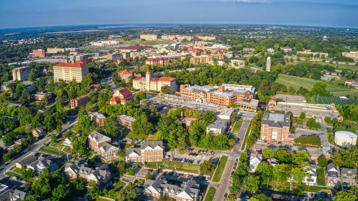 Aerial view of the University of Kansas in Lawrence