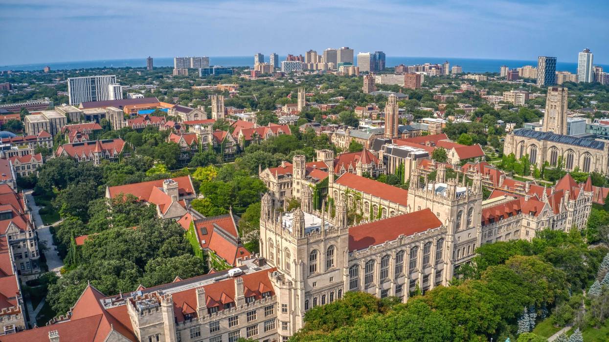 Aerial view of University of Chicago campus in Hyde Park