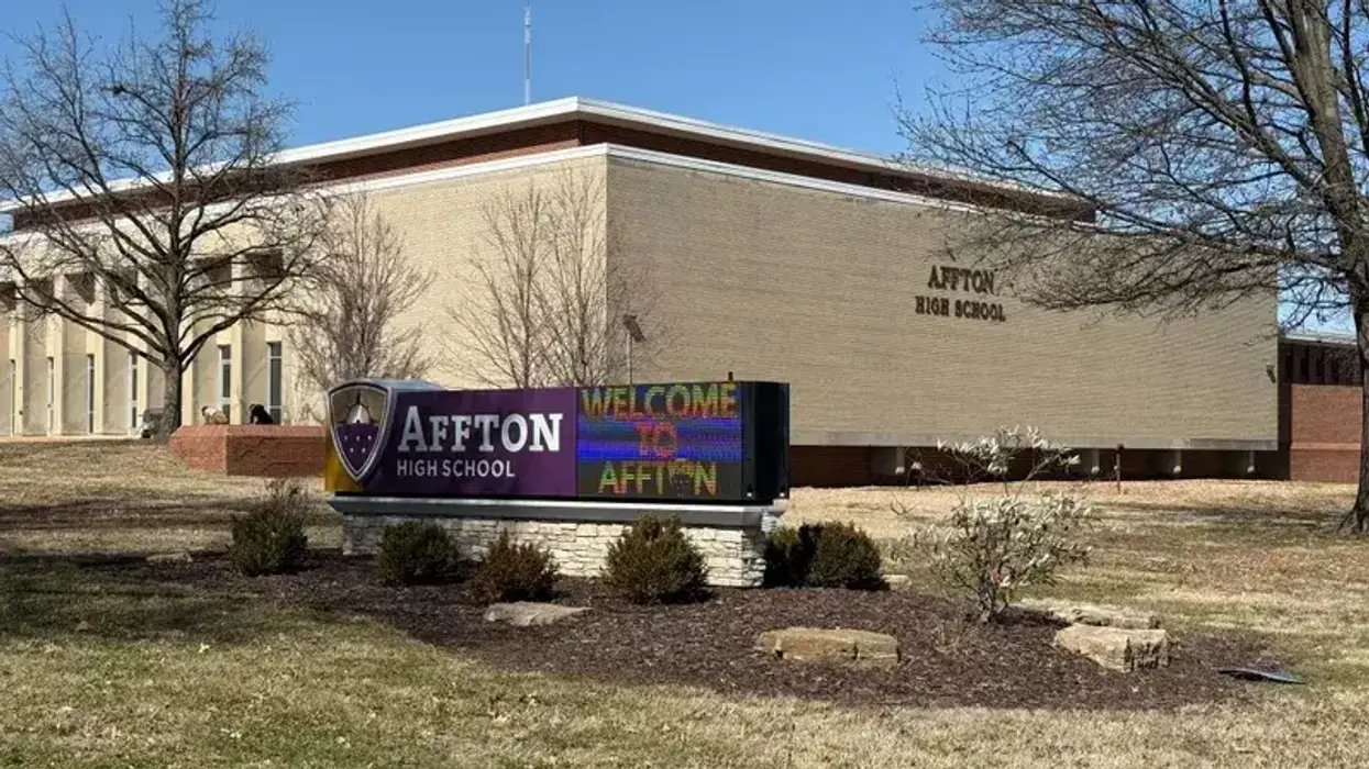 Affton High School on Friday, March 7, 2025 after crews finished cleaning up hateful graffiti from the side of the building.