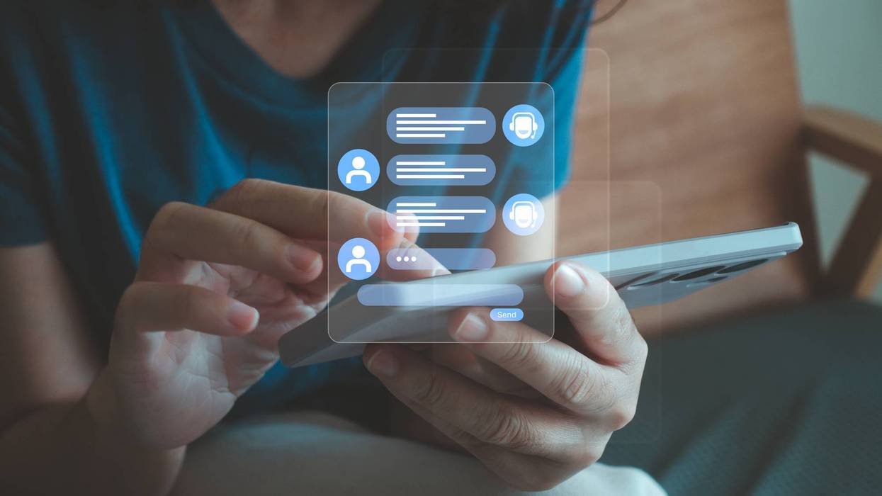 AI Chatbot conversation assistant. Woman using online customer service with chat bot to get support. AI automatic answering machine. Artificial intelligence, customer support center, contact us.