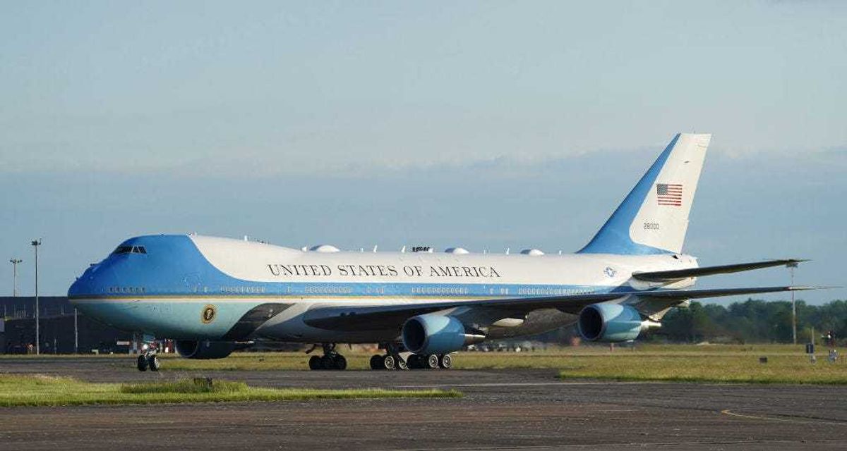 Air Force One as President Joe Biden arrives ahead of the G7 summit on June 9, 2021.