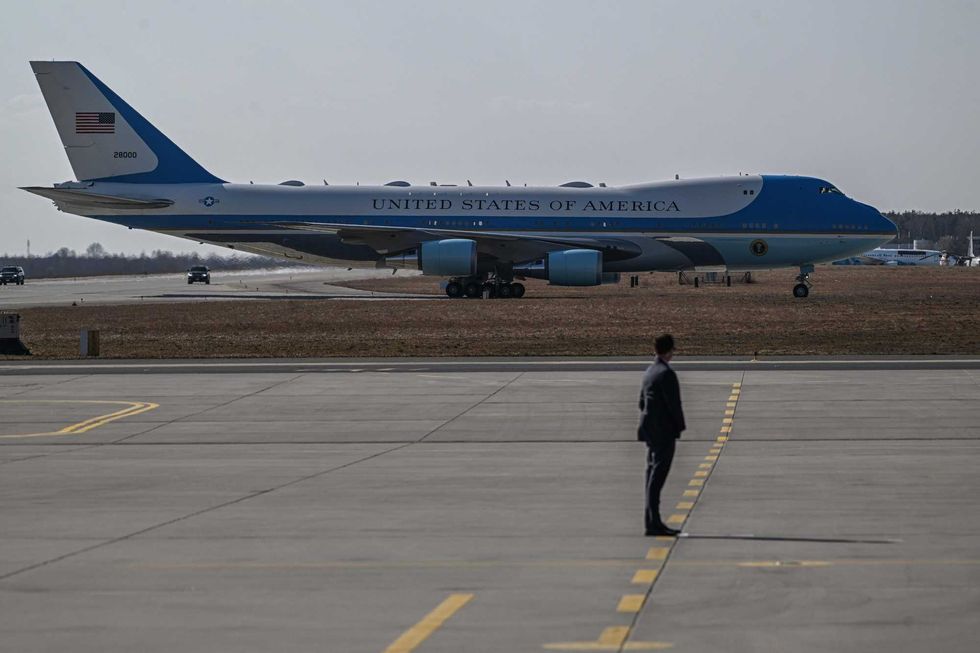 Air Force One lands as US. President Joe Biden arrives at Rzeszow Airport on March 25, 2022 in Rzeszow, Poland