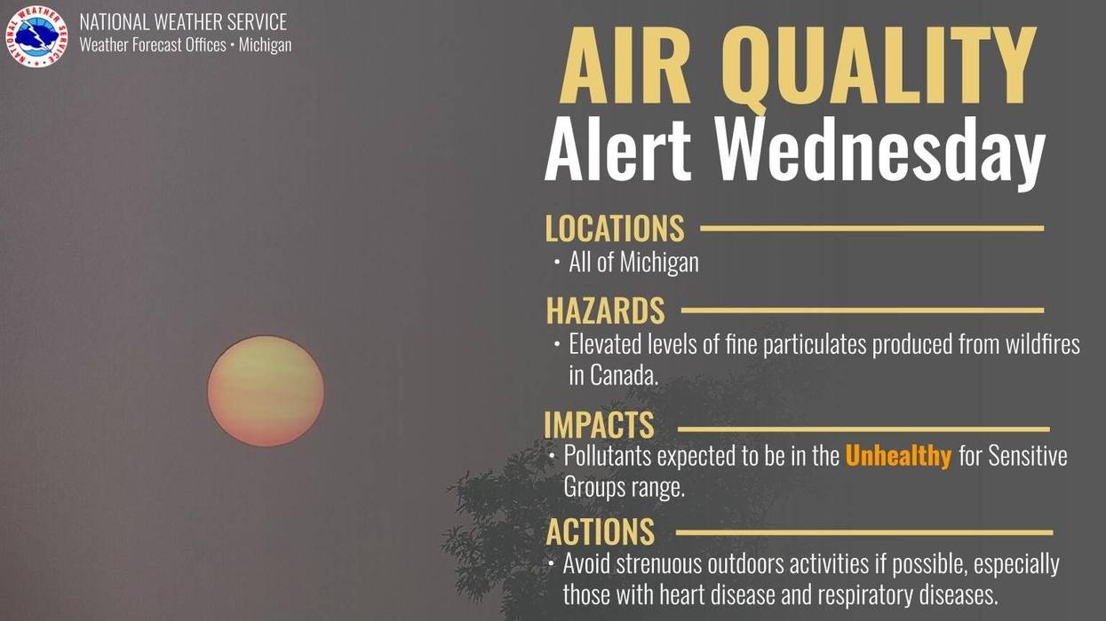 Air Quality Alert Wednesday for Michigan: Hazy sky, orange sun due to unhealthy wildfire smoke.