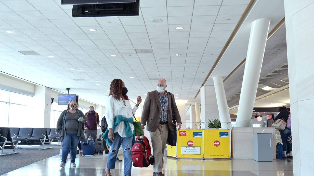 Air travelers are seen arriving at San Francisco International Airport on October 27, 2020 in San Francisco, California.