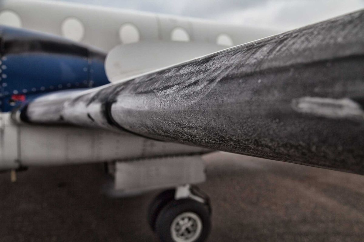 Airplane wing stock photo.