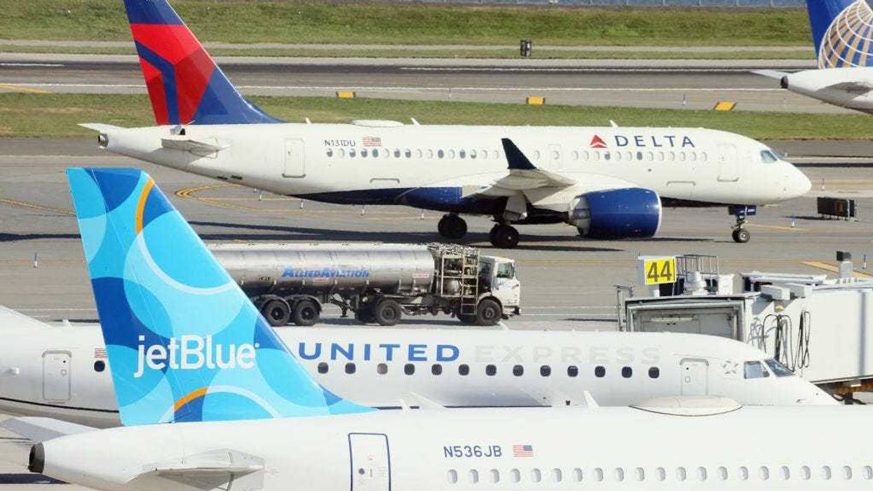 Airplanes from Delta, United and JetBlue populate the taxiway at Laguardia Airport on November 10, 2022 in the Queens borough of New York City.