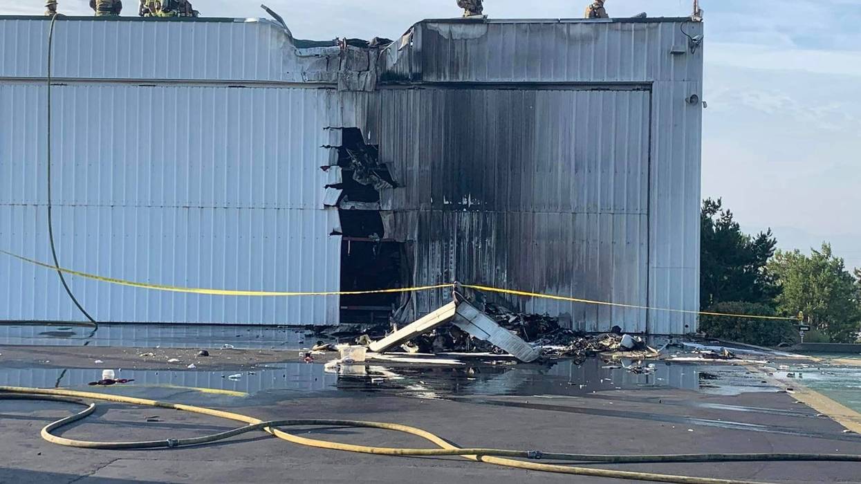 airport hangar destroyed by crash