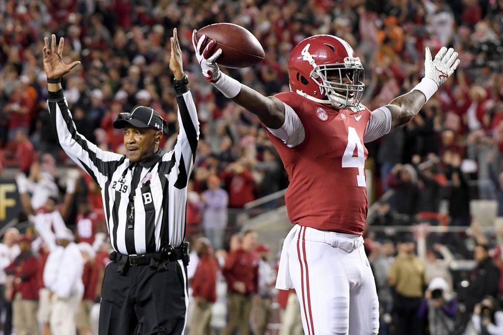 Alabama star Jerry Jeudy celebrates another trip to the end zone