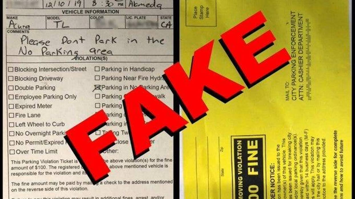 Alameda police began warning drivers on Jan. 15, 2020 about bogus parking tickets left on cars.