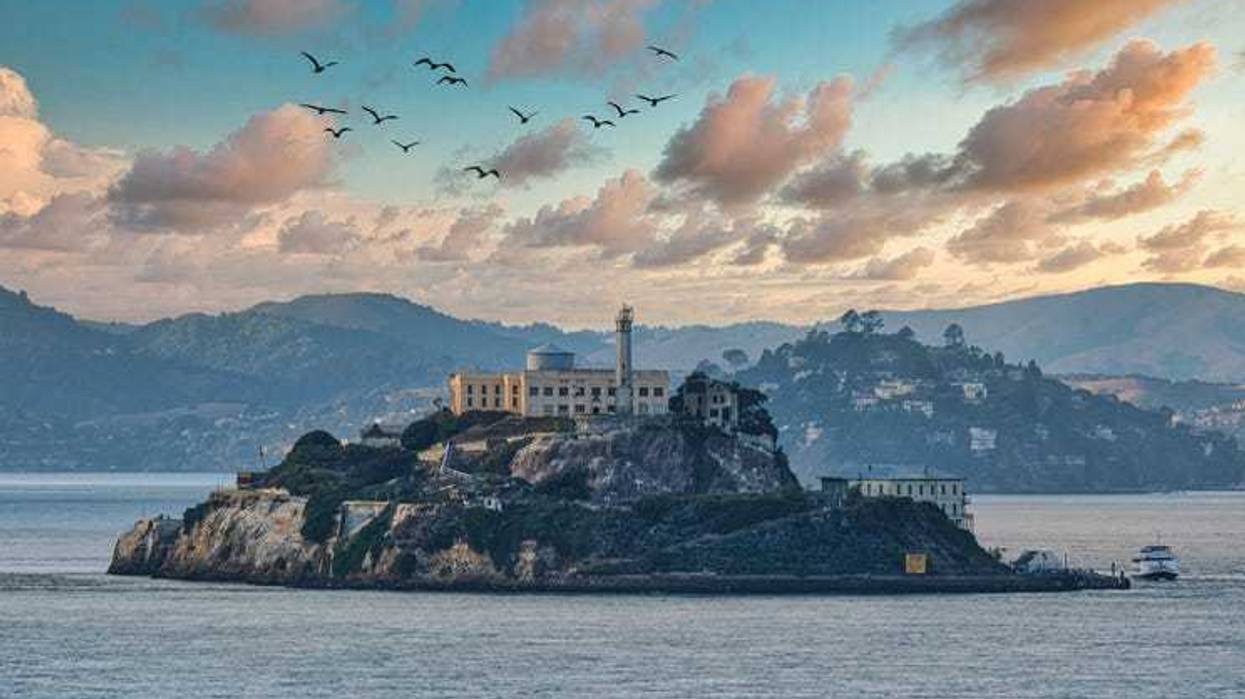 Alcatraz Island at sunset.