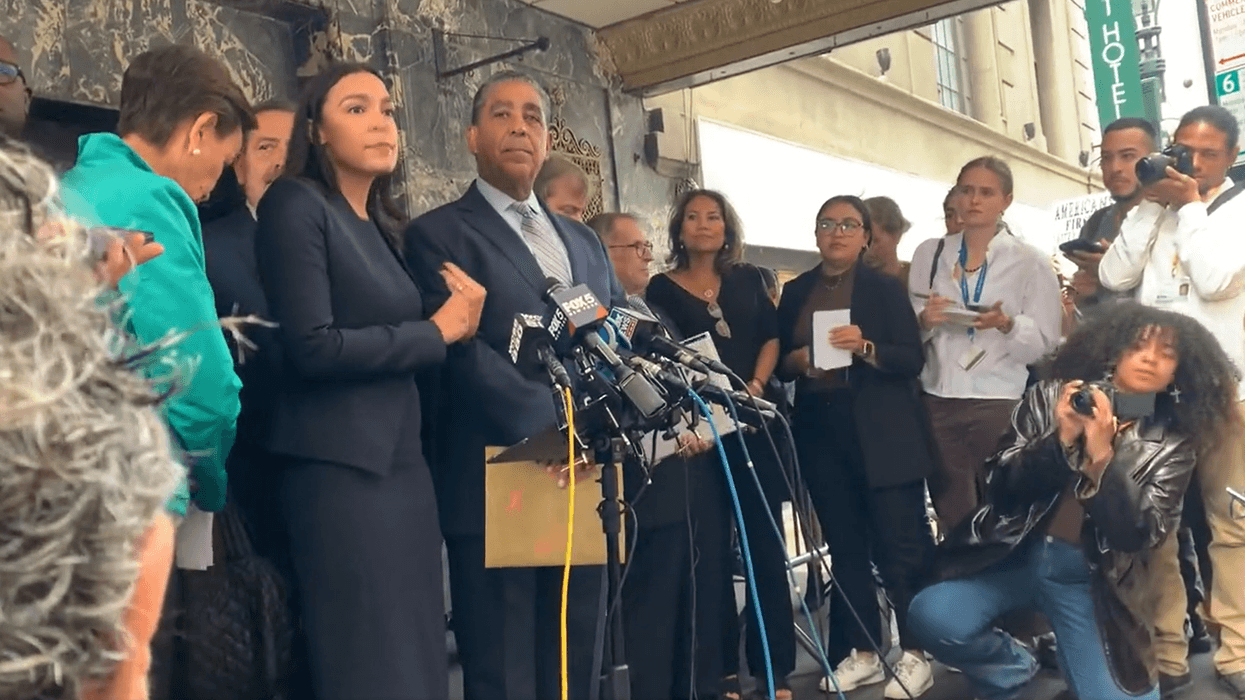 Alexandria Ocasio-Cortez during a press conference in front of the Roosevelt Hotel on Sept. 15.