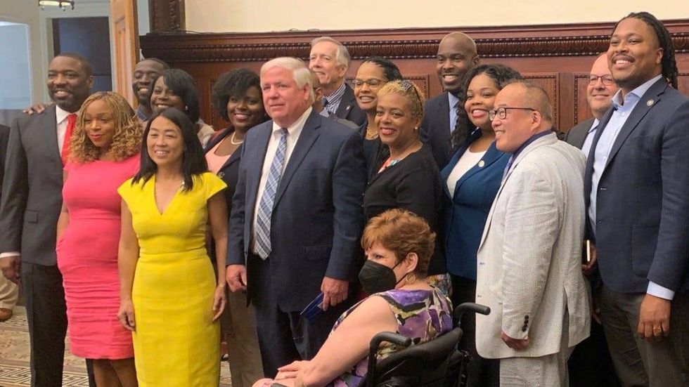 All but two members of Philadelphia City Council, as well as General Assembly colleagues, join Mike Driscoll for his swearing in ceremony on Friday, June 10, 2020.
