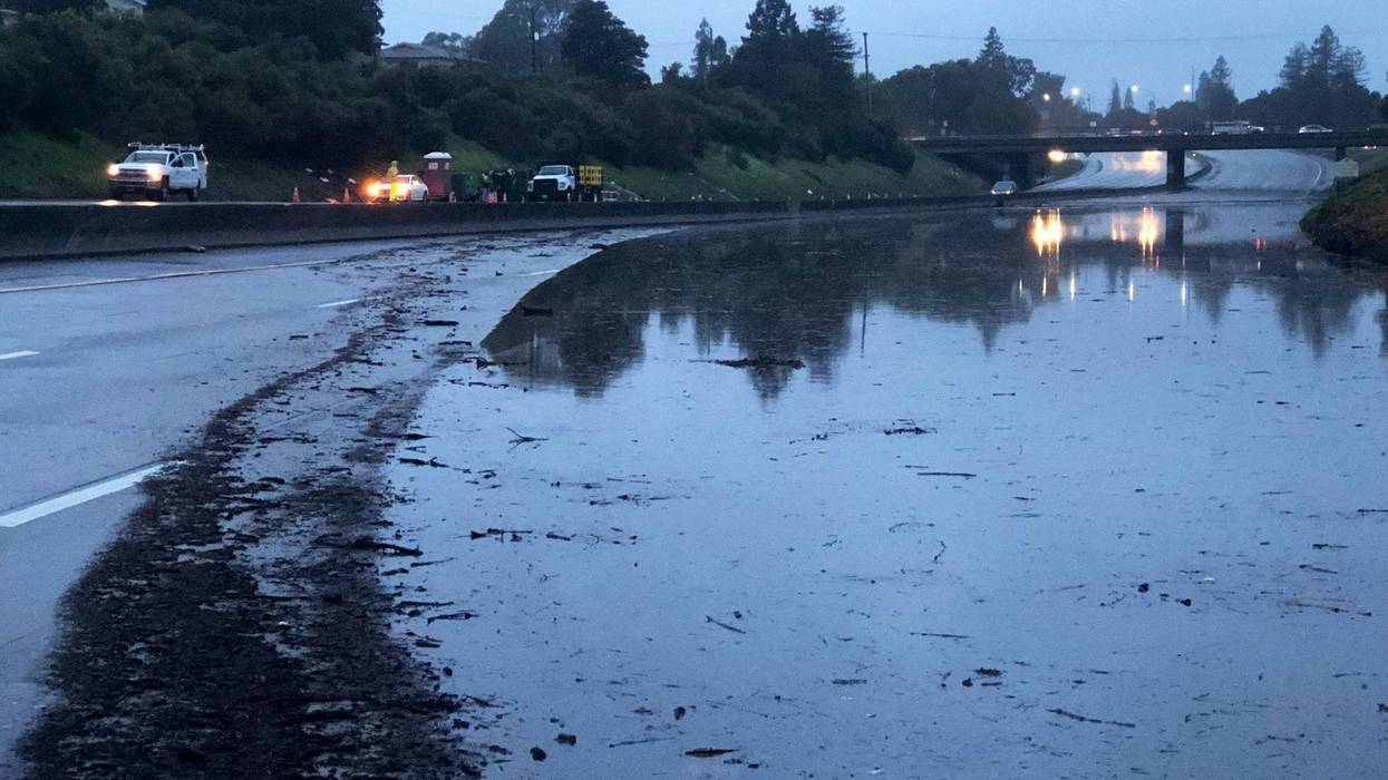 All lanes of I-580 in Oakland were closed at High Street due to a huge puddle Friday morning.