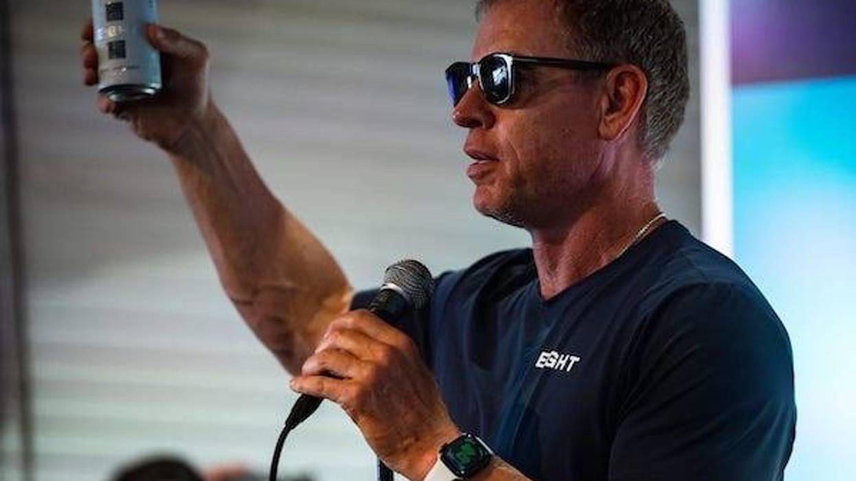all of Fame Cowboys quarterback Troy Aikman speaks on a stage at Brewster Street Icehouse on Wednesday, May 18. Aikman visited three bars in Corpus Christi on Wednesday to promote his new beer, Eight Elite Lager