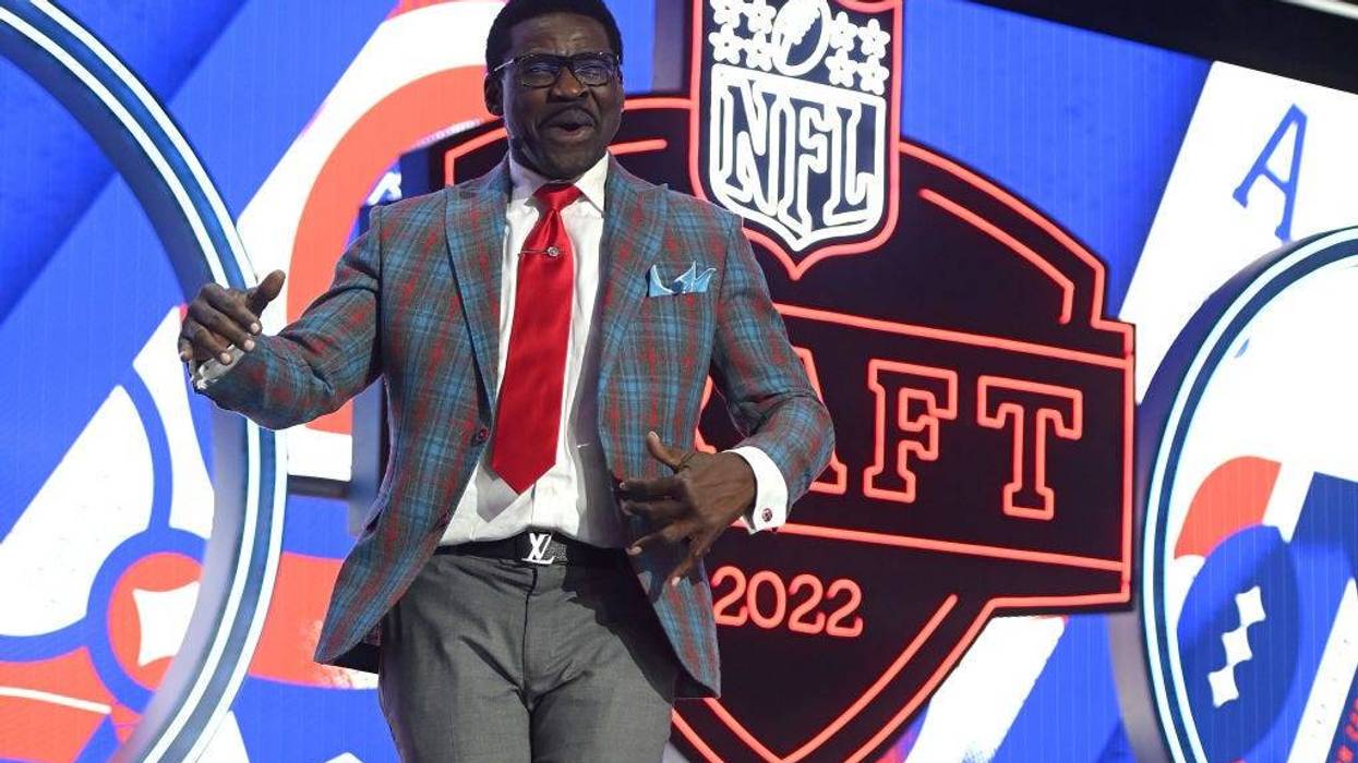 all of Famer Michael Irvin dances onstage during round one of the 2022 NFL Draft on April 28, 2022 in Las Vegas, Nevada.
