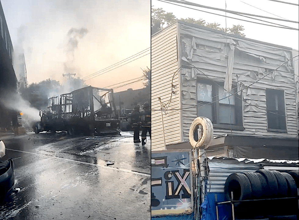 All that was left was the frame of the truck after the fire was extinguished. The siding on a nearby building also melted
