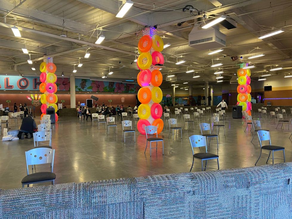 Aloha Roller Rink in East San Jose has transformed into a mass COVID-19 vaccination site.