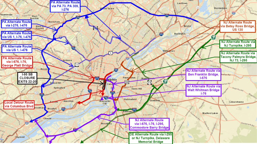 Alternate driving routes for I-95 closure