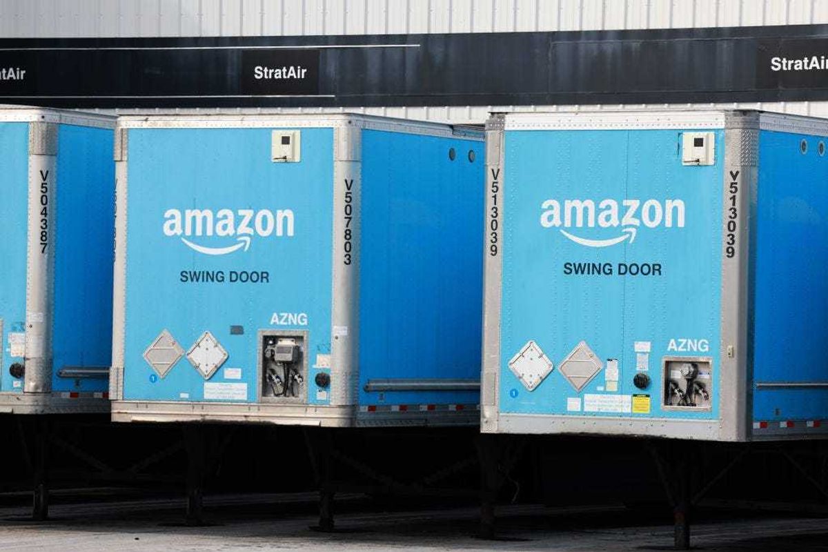 Amazon trailers are parked at an Amazon Air gateway at Miami International Airport on September 26, 2023 in Miami, Florida.
