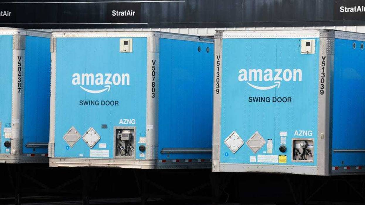 Amazon trailers are parked at an Amazon Air gateway at Miami International Airport on September 26, 2023 in Miami, Florida.