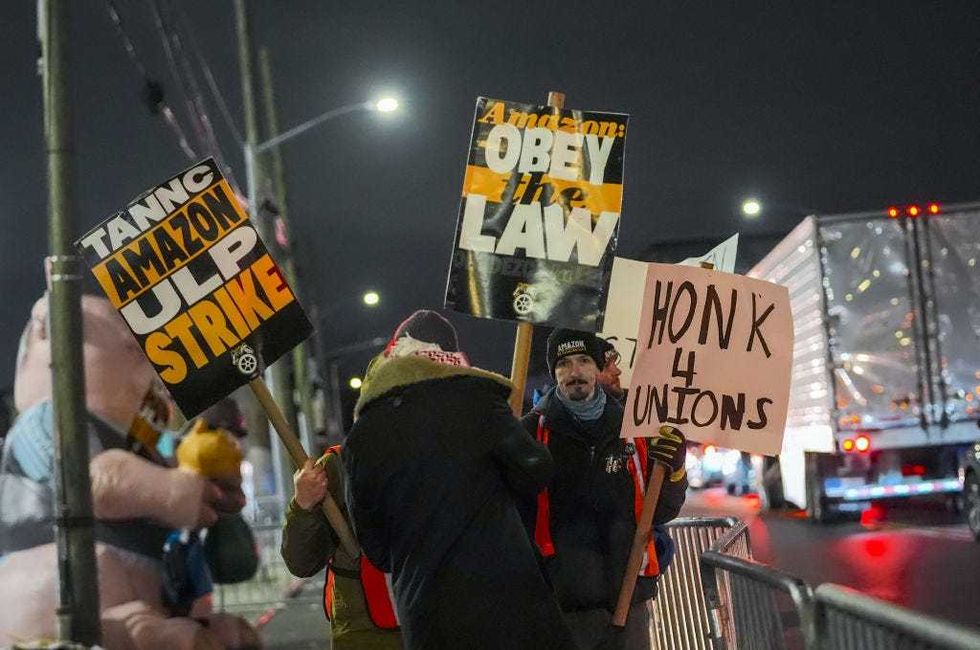 Amazon workers affiliated with the Teamsters Union continue a strike at the company