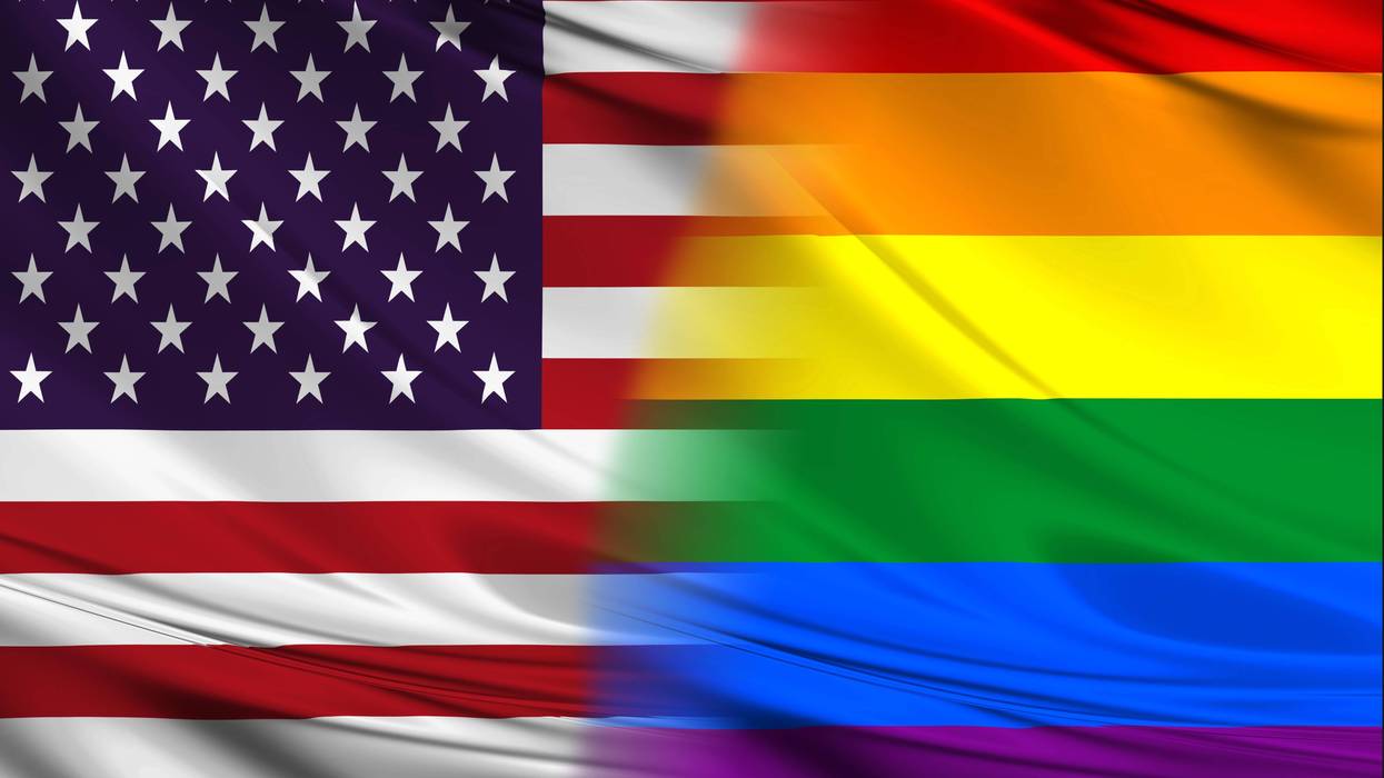 america and lgbt flags - stock photo
