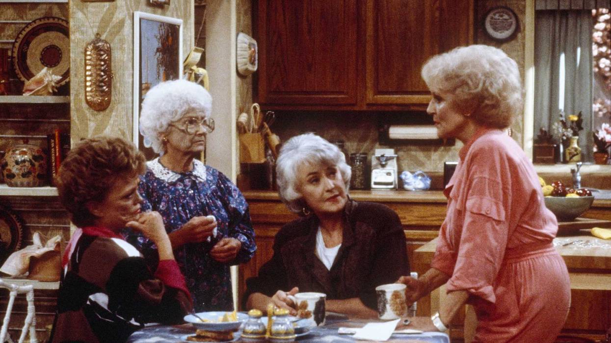 American actresses Rue McClanahan, Estelle Getty, Bea Arthur and Betty White in an episode of the sitcom 'The Golden Girls', 24th September 1985.