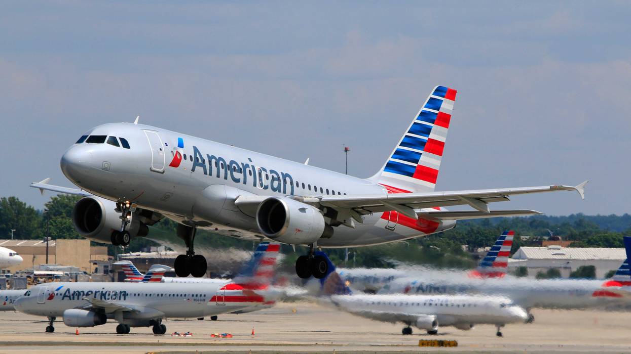 American Airlines plane takes off from runway