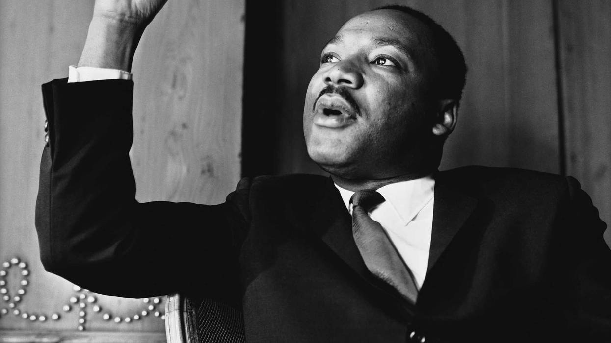 American civil rights leader Martin Luther King, Jr. (1929 - 1968) at a press conference in London, September 1964