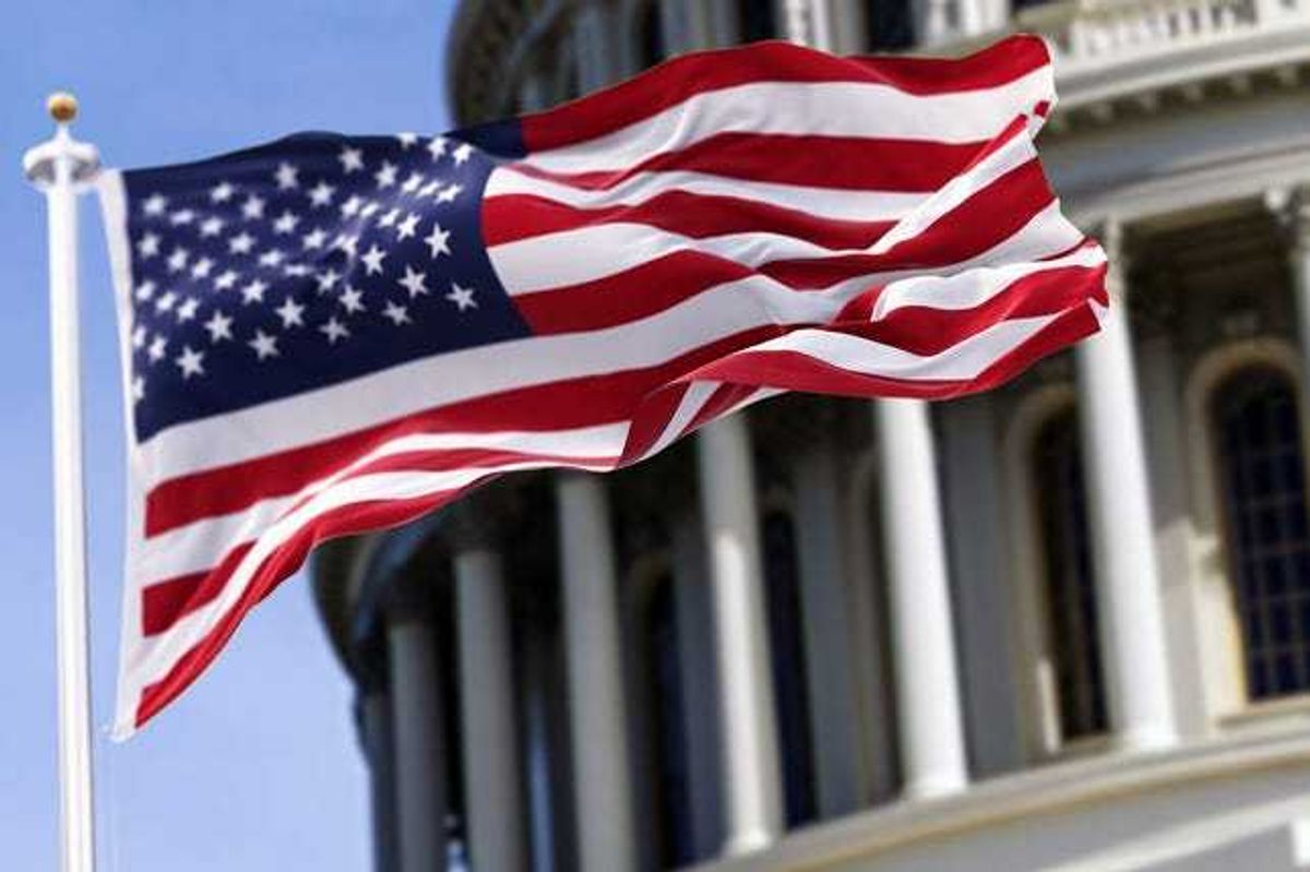 American flag outside the capitol in DC