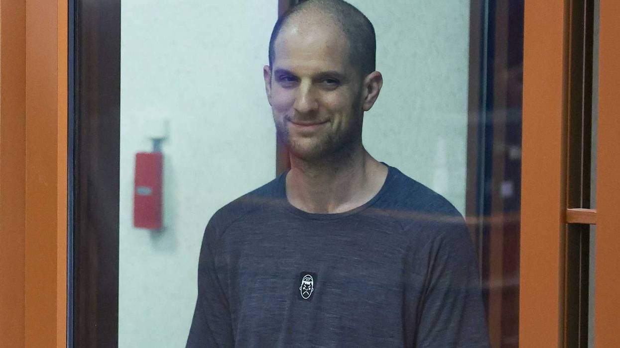 American journalist Evan Gershkovich, reporter at The Wall Street Journal (WSJ), charged with espionage, attends the announcement of the verdict at the Sverdlovsk Region Court. The court has found Gershkovich guilty of espionage and has sentenced him to 16 years in high-security prison.