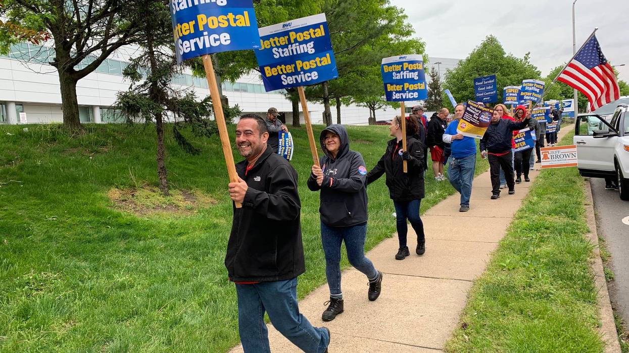 American Postal Workers Union Local 89 members picketed outside the mail processing center in Southwest Philadelphia over a nationwide staff shortage that has created toxic working conditions, April 28, 2023.