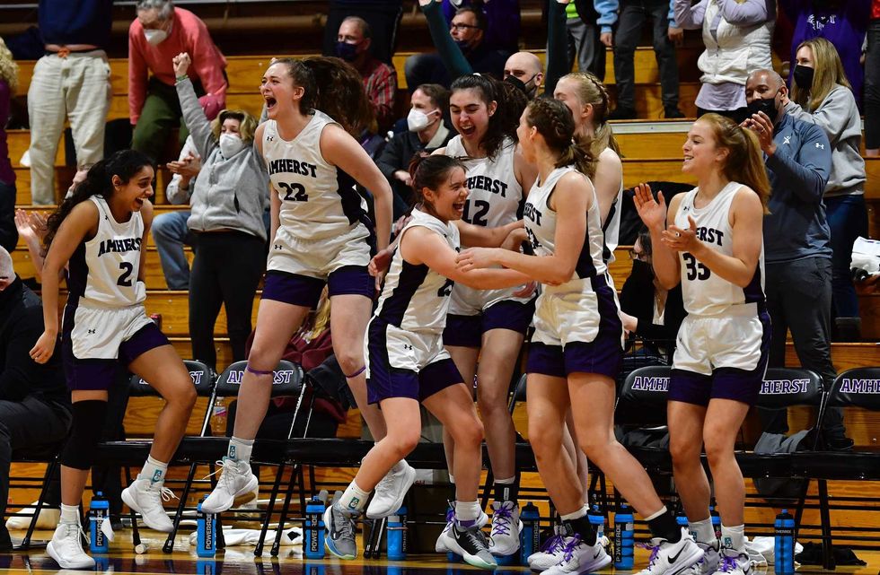 Amherst bench celebrating