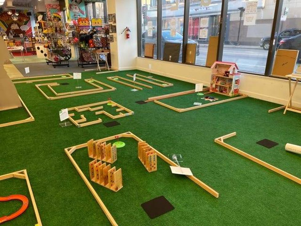 An 18 hole free miniature golf course is set up in the back of the store and a podcast space in the front of the building rents for $20. Hoffman likes to call it a creative space for all ages.