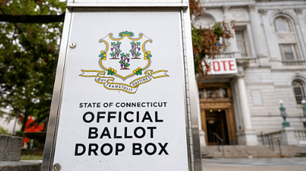An absentee ballot drop box at Hartford City Hall