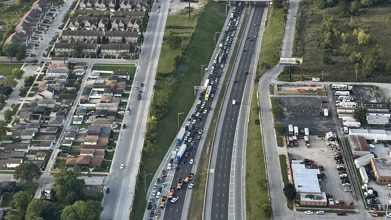 An aerial photo shows the total closure of Interstate 57's northbound lanes following a fatal hit-and-run that took place early Monday morning.