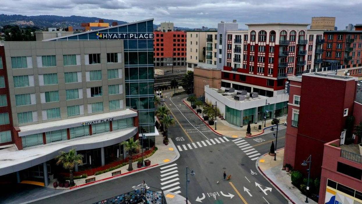 An aerial view of a Hyatt Place hotel on May 13, 2020 in Emeryville, California.