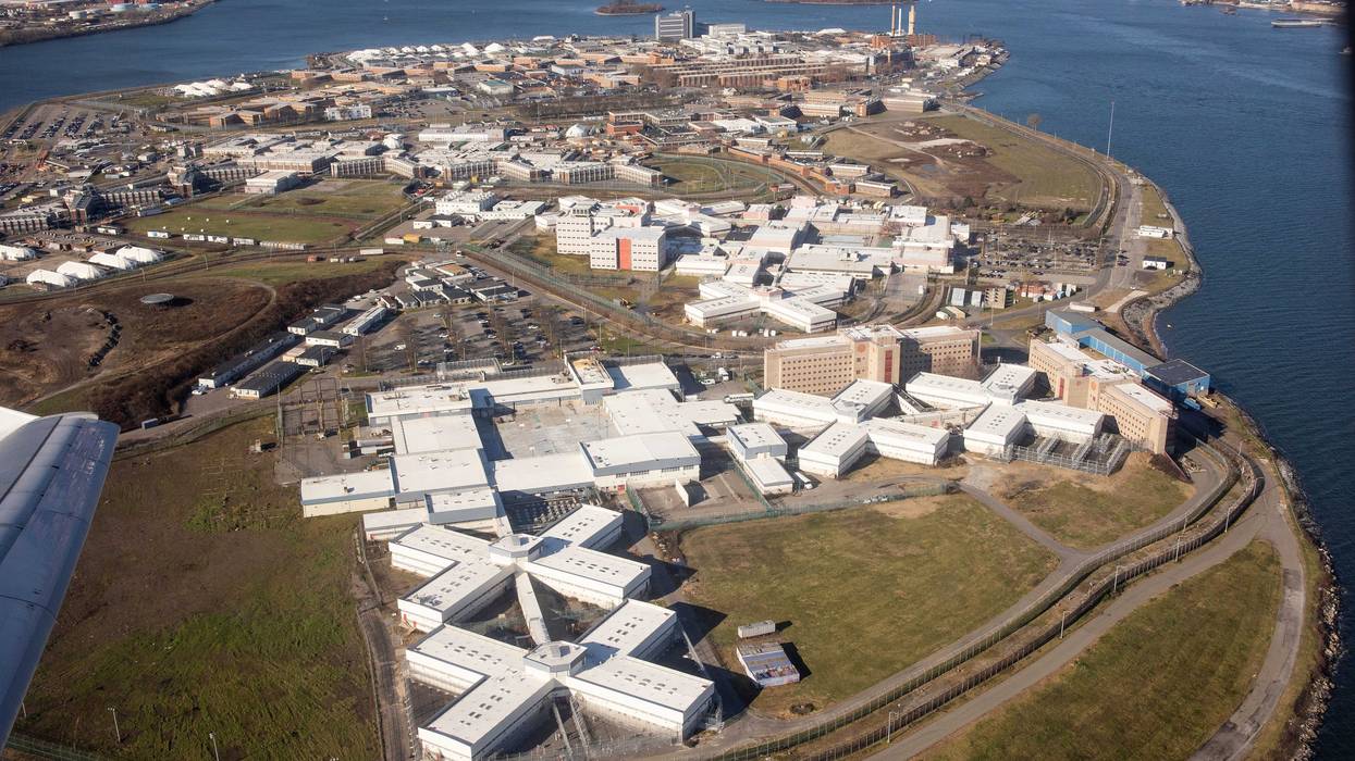 An aerial view of Rikers Island
