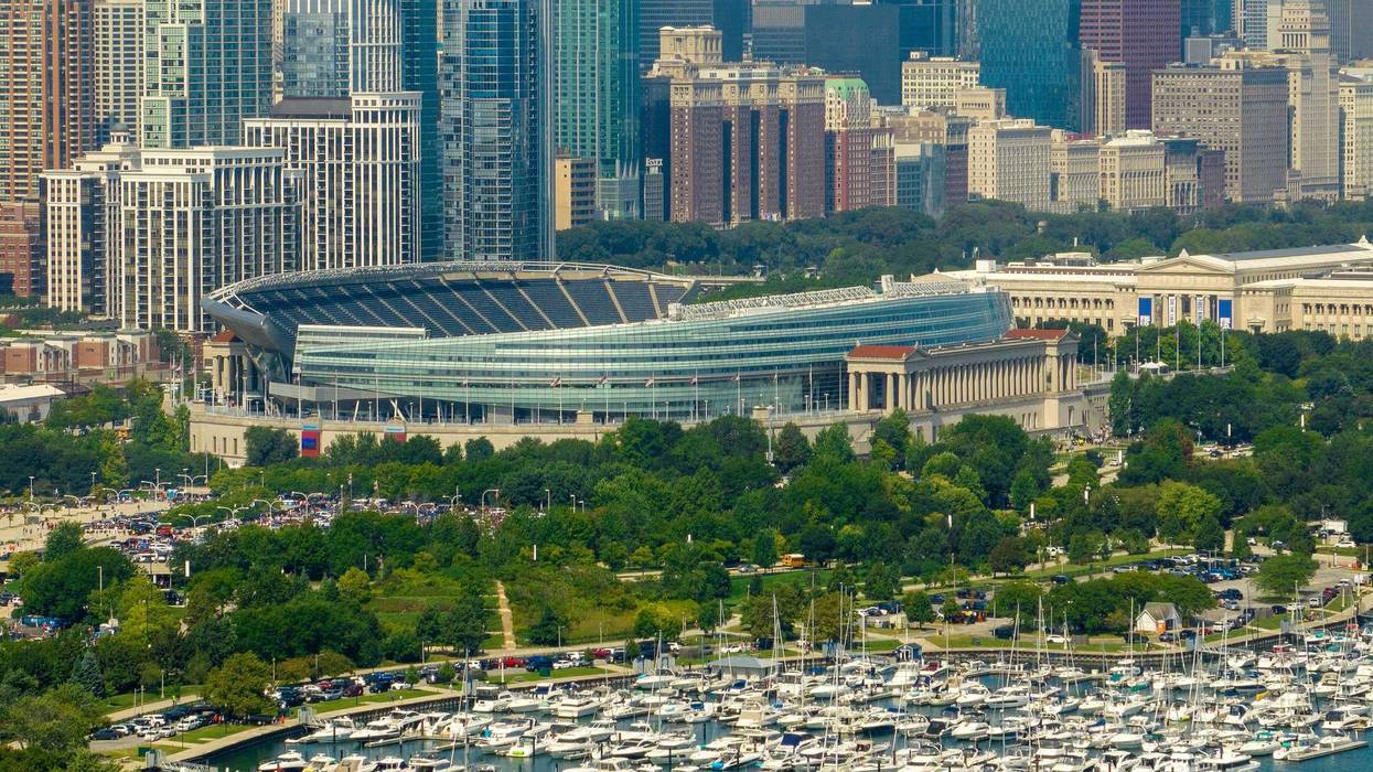 An aerial view of Soldier Field prior to the game between the Green Bay Packers and the Chicago Bears on Sept. 10, 2023.